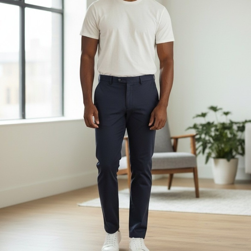 Perry Ellis Premium Mens Tailored Fit Comfort Waistband Dress Pants Navy 35x30